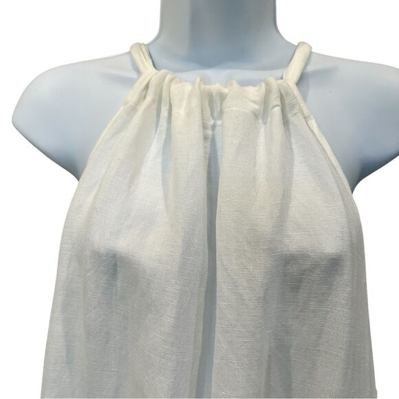 ELAN Linen Blend Tiered Halter Maxi Dress High Neck Relaxed Fit White L NWT - Picture 8 of 15